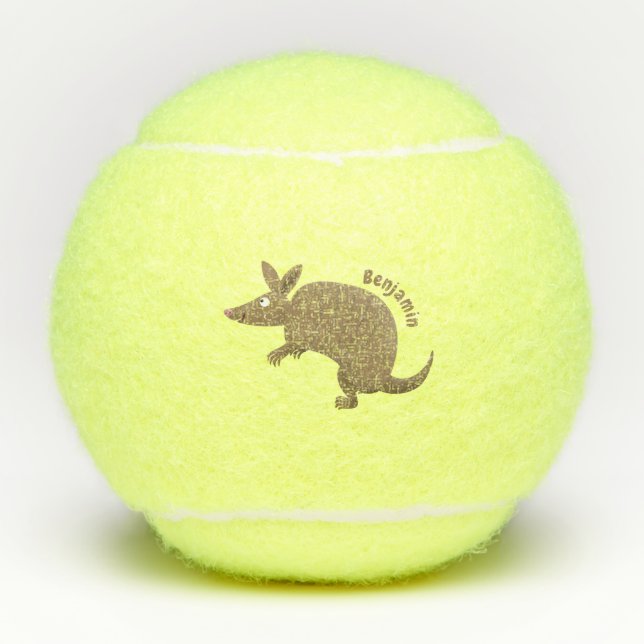 Funny armadillo happy cartoon illustration tennis balls (Front)