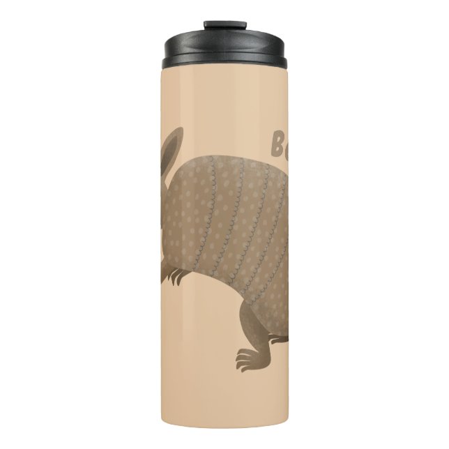 Funny armadillo happy cartoon illustration thermal tumbler (Front)