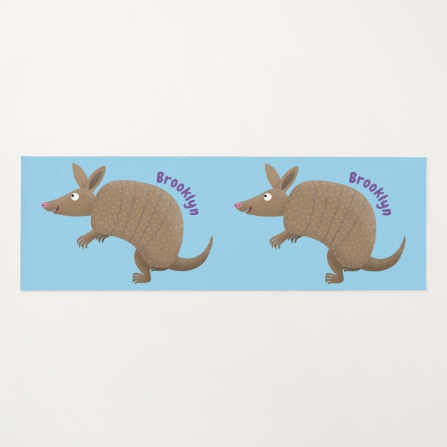 Funny armadillo happy cartoon illustration yoga mat (Front (Horizontal))