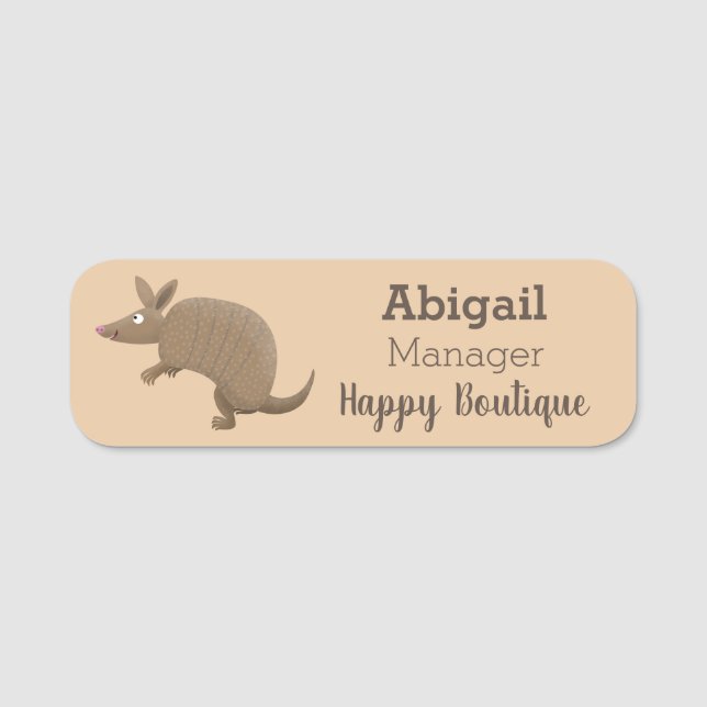 Funny armadillo happy cartoon personalised name tag (Front)