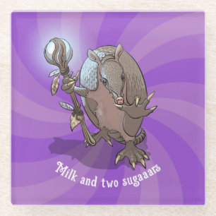 Funny Armadillo Milk & Two Sugars Hypnotic Cartoon Glass Coaster