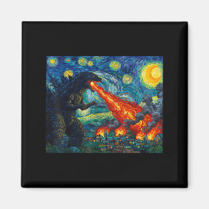 Funny Art Japanese Monster Kaiju In Van Gogh Starr Magnet