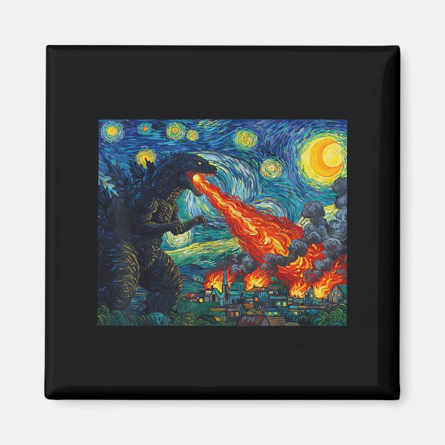 Funny Art Japanese Monster Kaiju In Van Gogh Starr Magnet (Front)