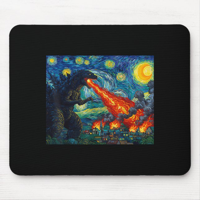 Funny Art Japanese Monster Kaiju In Van Gogh Starr Mouse Mat (Front)