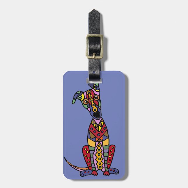 Funny Artsy Greyhound Dog Abstract Art Luggage Tag (Front Vertical)