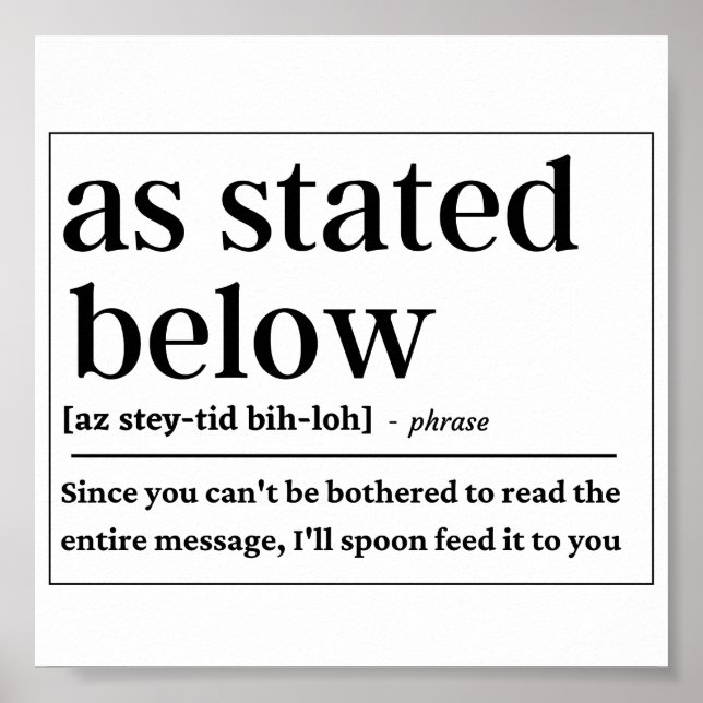 Funny As stated below definition Poster (Front)