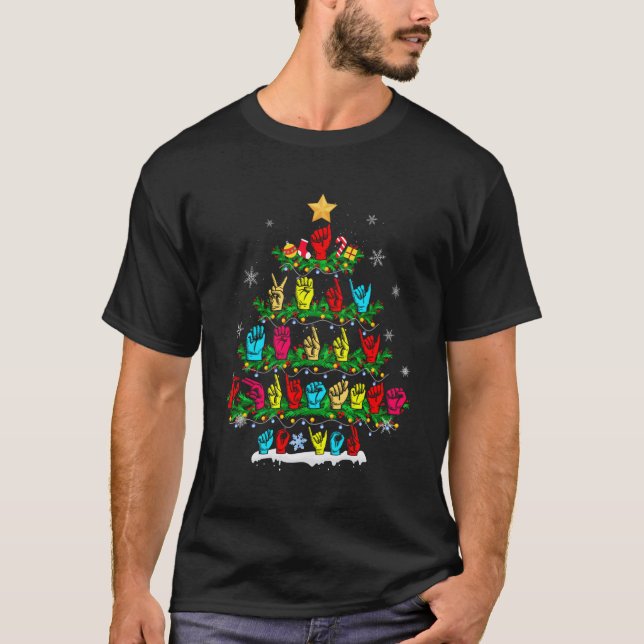 Funny Asl Christmas Tree Sign Language Xmas Deaf P T-Shirt (Front)