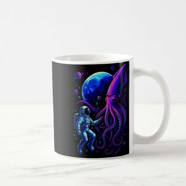 Funny Astronaut And Squid In Underwater Space With Coffee Mug (Right)