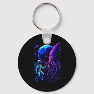 Funny Astronaut And Squid In Underwater Space With Key Ring