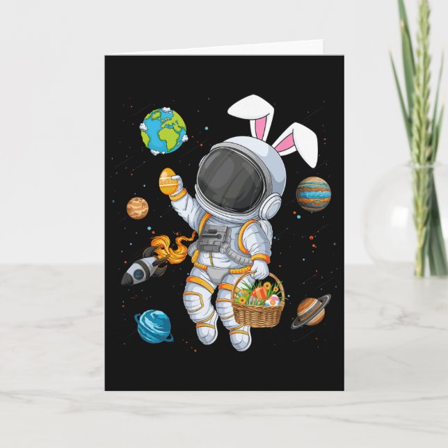 Funny Astronaut Bunny Ears Easter Eggs Easter Day  Card (Front)
