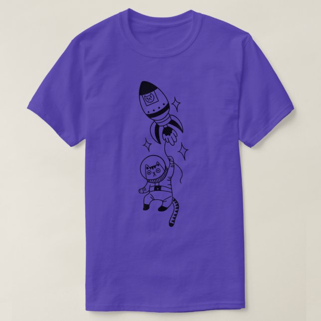 Funny Astronaut Cat Space Cat With Rocket Funny Ca T-Shirt (Design Front)