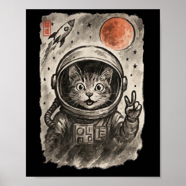 Funny Astronaut Cat Taking Selfie Space Kitten Lov Poster (Front)