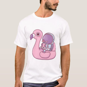 Funny Astronaut Chilling On Pink Flamingo Pool Flo T-Shirt