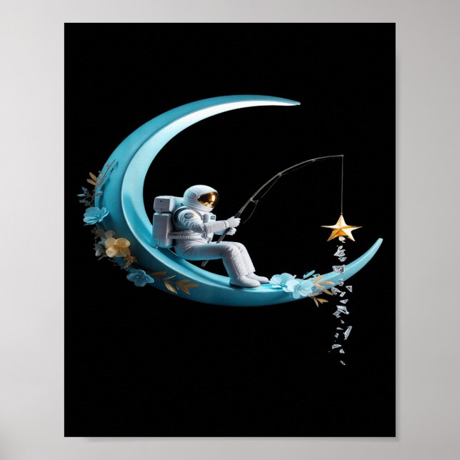 Funny Astronaut Christmas Floral Chinoiserie Space Poster (Front)