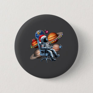 Funny Astronaut Christmas Space Lights Santa Hat P 6 Cm Round Badge