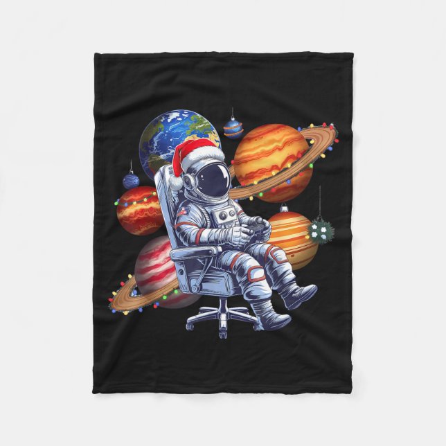 Funny Astronaut Christmas Space Lights Santa Hat P Fleece Blanket (Front)