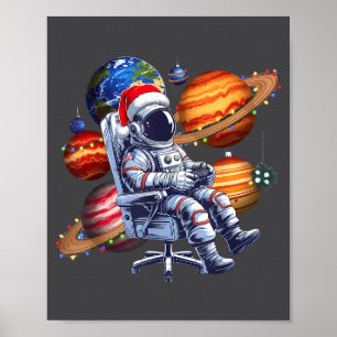 Funny Astronaut Christmas Space Lights Santa Hat P Poster