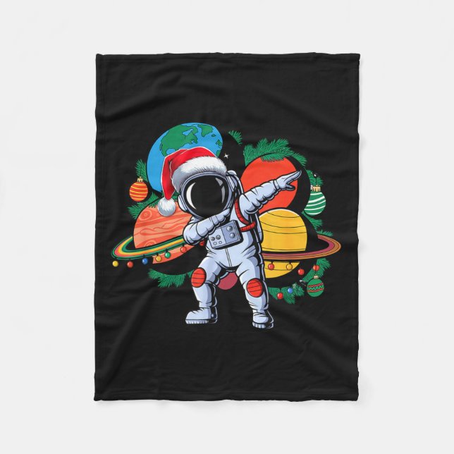 Funny Astronaut Christmas Space Planets Santa Hat  Fleece Blanket (Front)