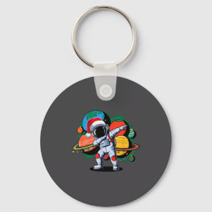 Funny Astronaut Christmas Space Planets Santa Hat Key Ring
