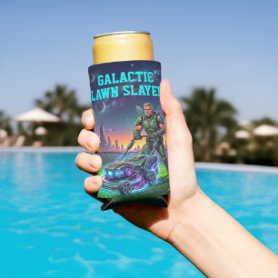 Funny Astronaut Cosmic Mower Space Comic Art Seltzer Can Cooler