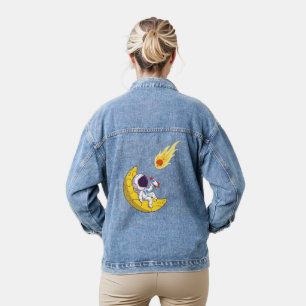 funny astronaut denim jacket