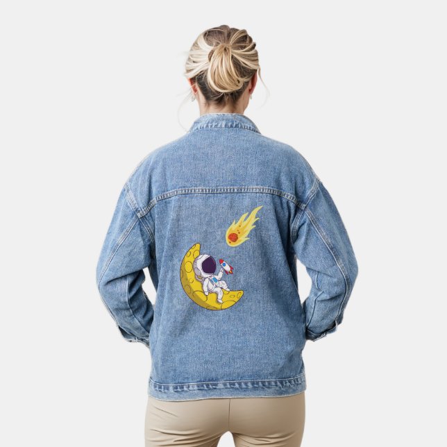 funny astronaut denim jacket (Model)