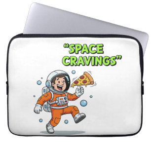Funny Astronaut Eating Pizza Illustration with Laptop Sleeve