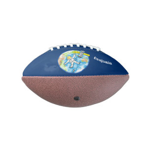 Funny astronaut in space and earth cartoon american football