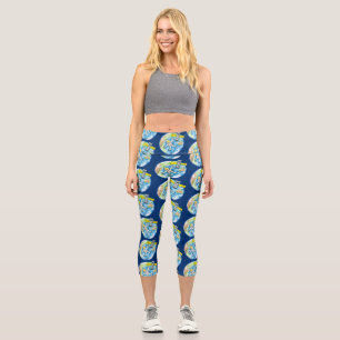 Funny astronaut in space and earth cartoon capri leggings