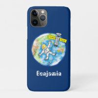 Funny astronaut in space and earth cartoon