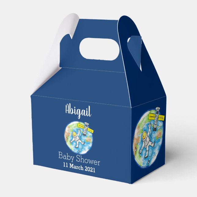 Funny astronaut in space and earth cartoon favour box (Front Side)