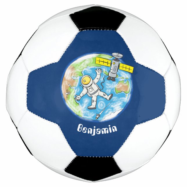 Funny astronaut in space and earth cartoon football (Front)