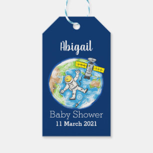 Funny astronaut in space and earth cartoon gift tags