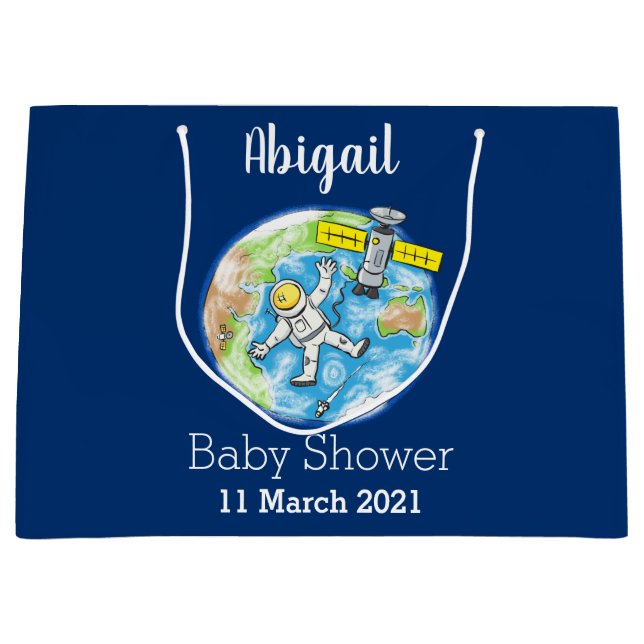 Funny astronaut in space and earth cartoon  large gift bag (Front)