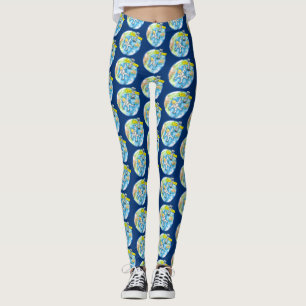 Funny astronaut in space and earth cartoon leggings