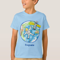 Funny astronaut in space and earth cartoon