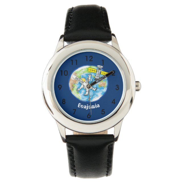 Funny astronaut in space and earth cartoon watch (Front)