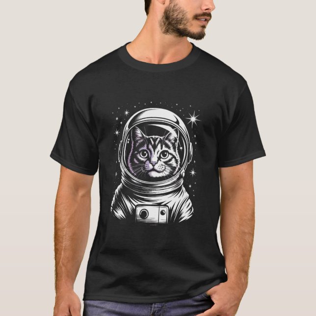 Funny Astronaut Retro Cat Selfie T-Shirt (Front)