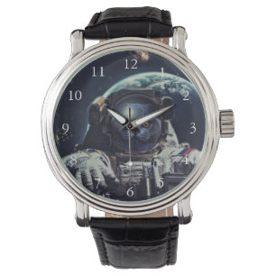 Funny Astronaut Shorthair Cat in Spa Watch