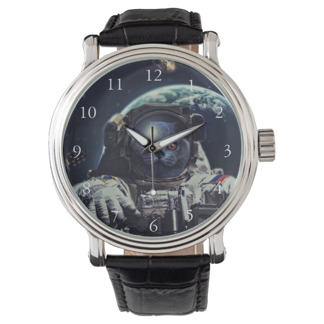 Funny Astronaut Shorthair Cat in Spa               Watch (Front)