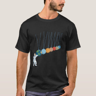 Funny Astronaut Solar System Newton Pendulum Art T-Shirt