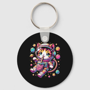 Funny Astronaut Space Kawaii Boba Tea Cat Key Ring