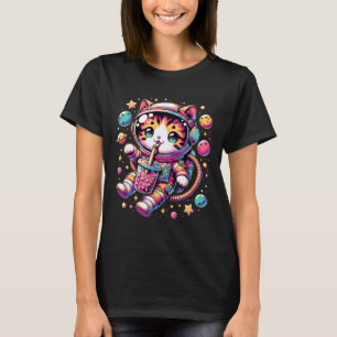 Funny Astronaut Space Kawaii Boba Tea Cat T-Shirt