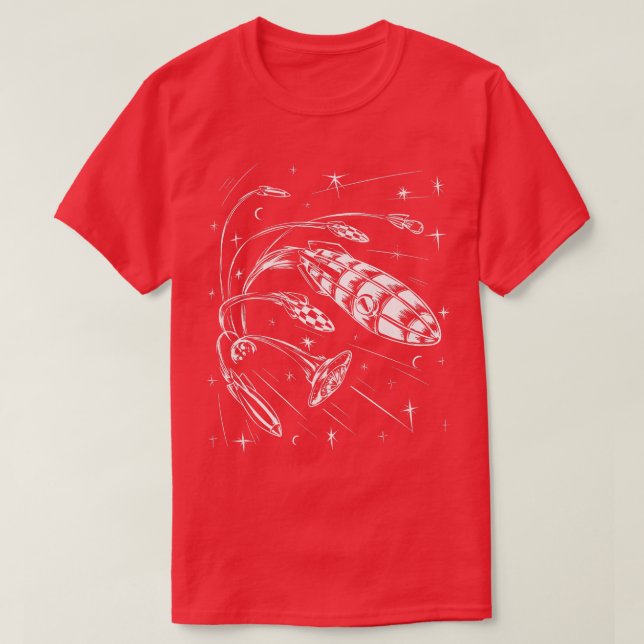Funny Astronaut Space rocket in Aktion  T-Shirt (Design Front)