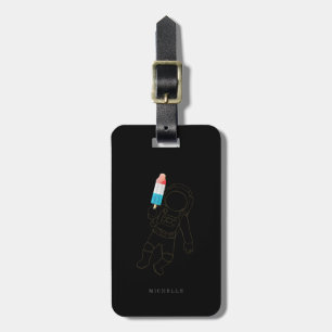 Funny Astronaut Space Rocket Name Black Luggage Tag