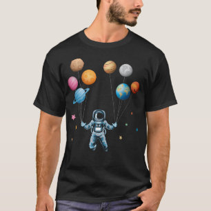Funny Astronaut Spaceman Flies With Planet - T-Shirt