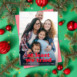 Funny At Least We Tried Christmas One Photo Red Holiday Card<br><div class="desc">This funny holiday photo card features a full-frame (aka full-bleed) vertical photo with the greeting "at least we tried" in red. This design accommodates one vertical photo. The greeting colour is customisable - just click on "Click to customise further" in the personalisation dropdown menu! You can customise this design even...</div>