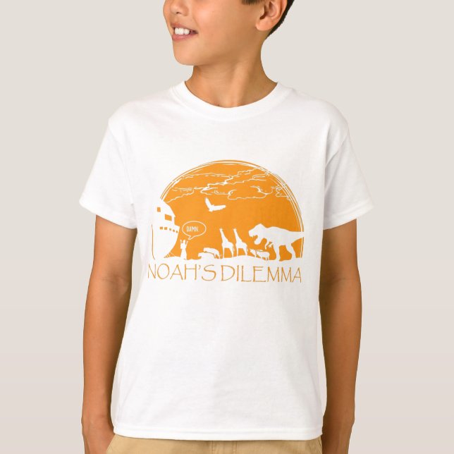 Funny Atheist Noah's Dilemma T-Rex T-Shirt (Front)