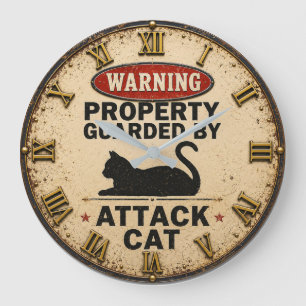 Funny Attack Cat Large Clock