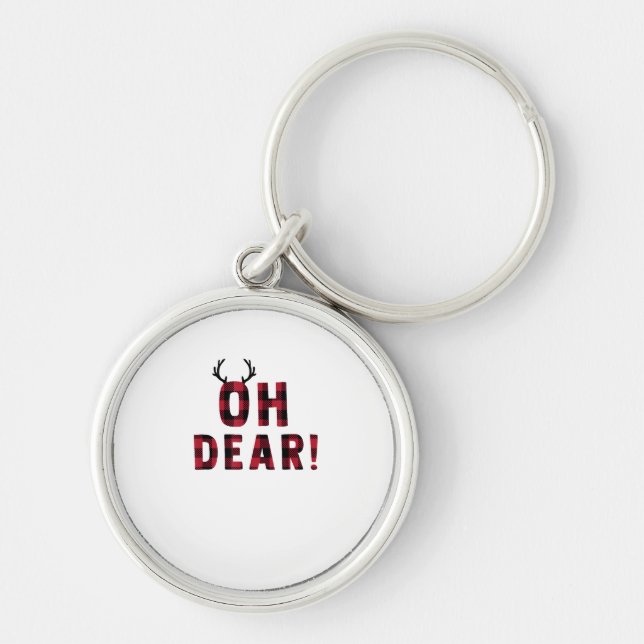 Funny Attitude Oh Dear Plaid Deer Creative Design  Key Ring (Front)